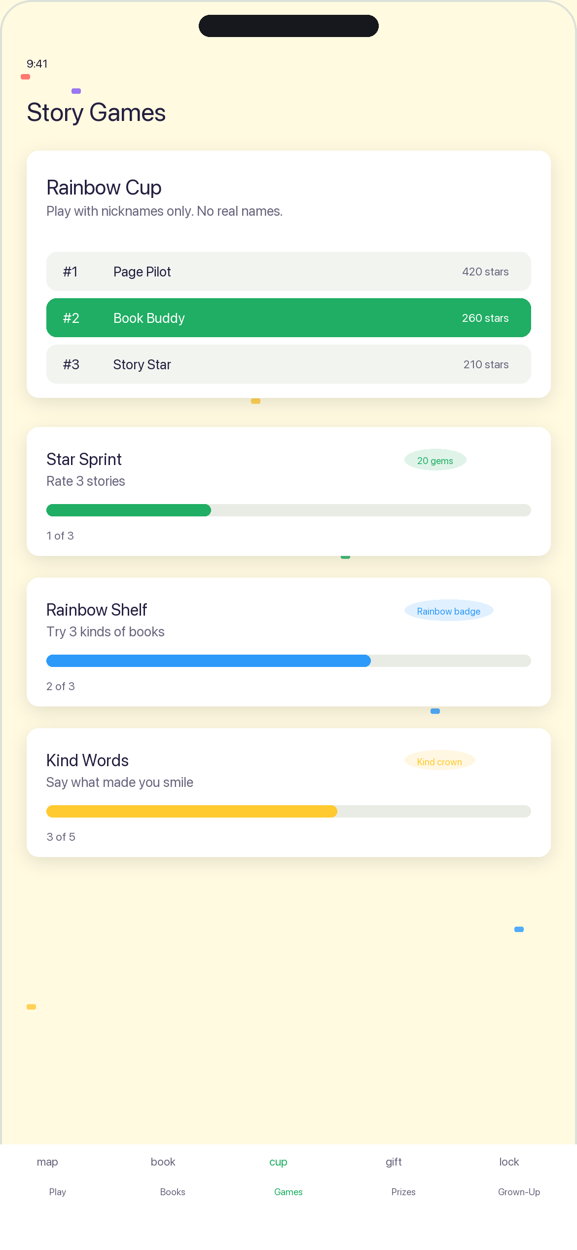BookHoot daily quests screen with reading goals and rewards.